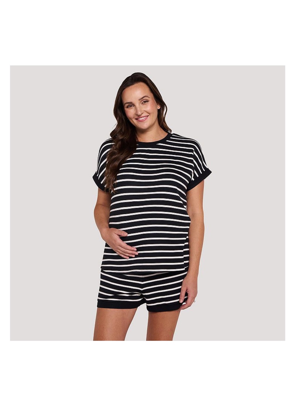 Motherhood Striped Short Sleeve Top in Black & White
